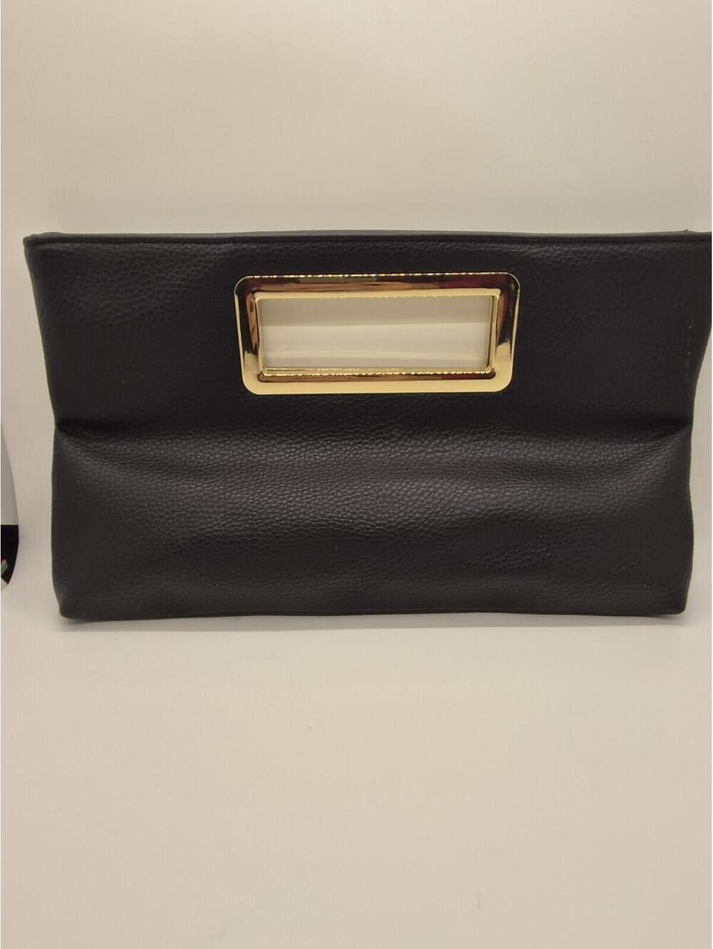 Michael Kors Gold/Black Leather Berkley Clutch square handle bag